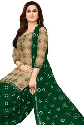 Unstitched printed crepe blend kurta & patiyala dress material with top, bottom & dupatta 2