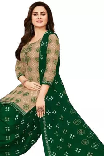 Unstitched printed crepe blend kurta & patiyala dress material with top, bottom & dupatta