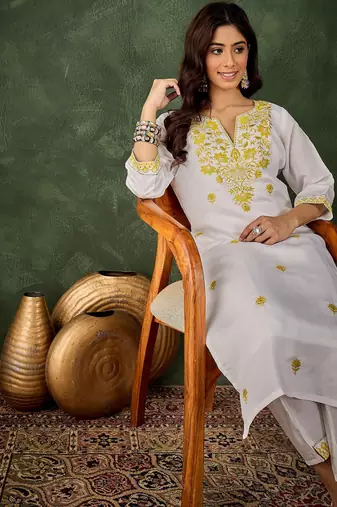 Yellow women kurta pant set
