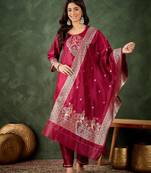 Red women kurta pant dupatta set