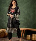 Black women kurta pant dupatta set