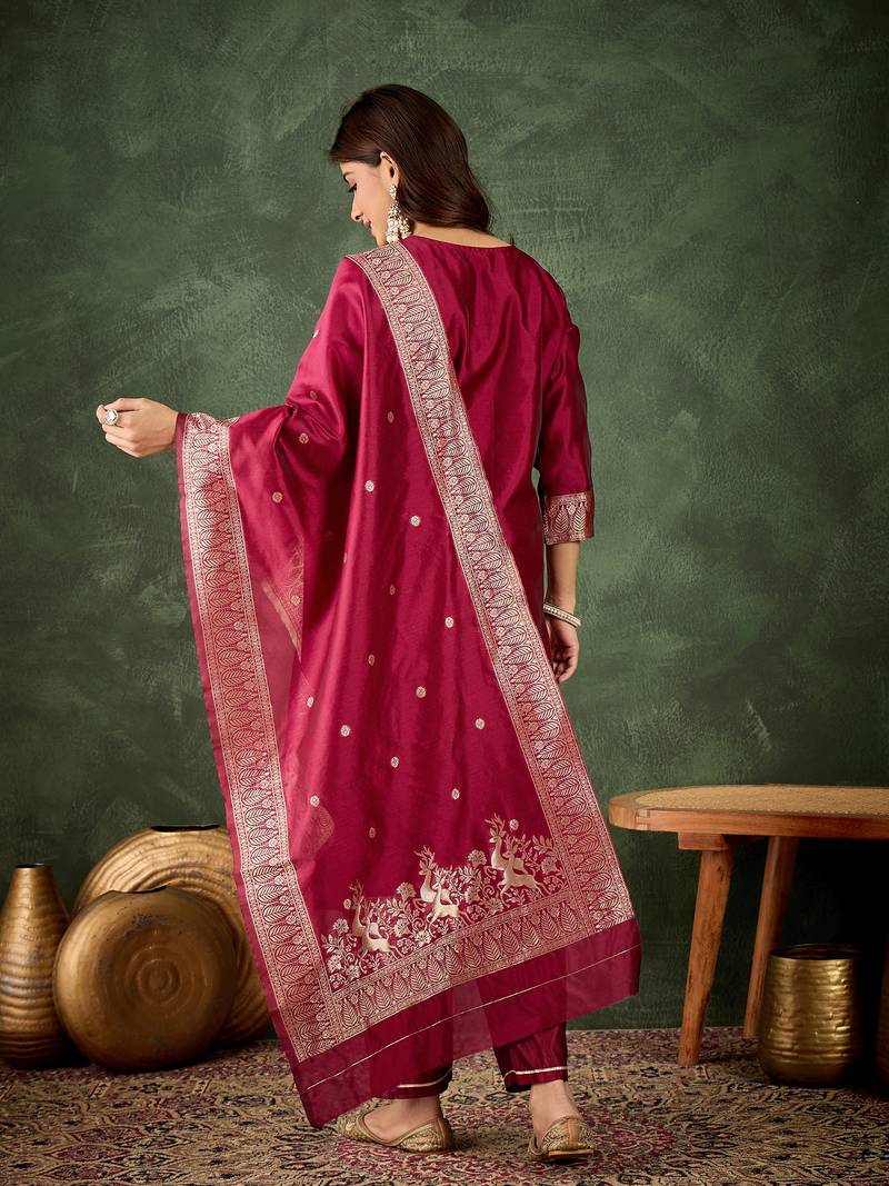 Red women kurta pant dupatta set