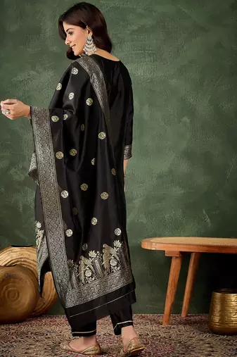 Black women kurta pant dupatta set