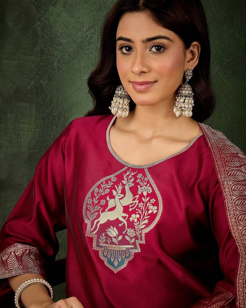 Red women kurta pant dupatta set