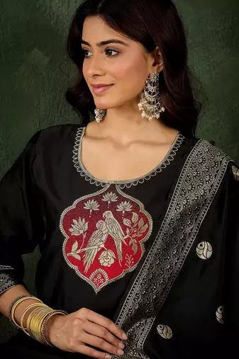 Black women kurta pant dupatta set