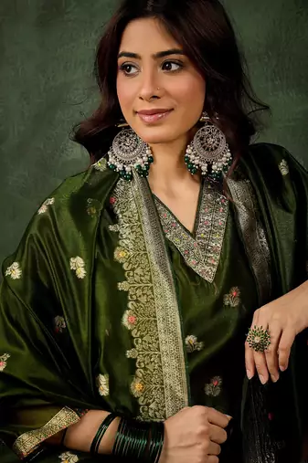 Green women kurta pant dupatta set