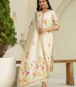 Beige women kurta pant dupatta set