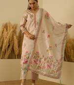 Beige women kurta pant dupatta set