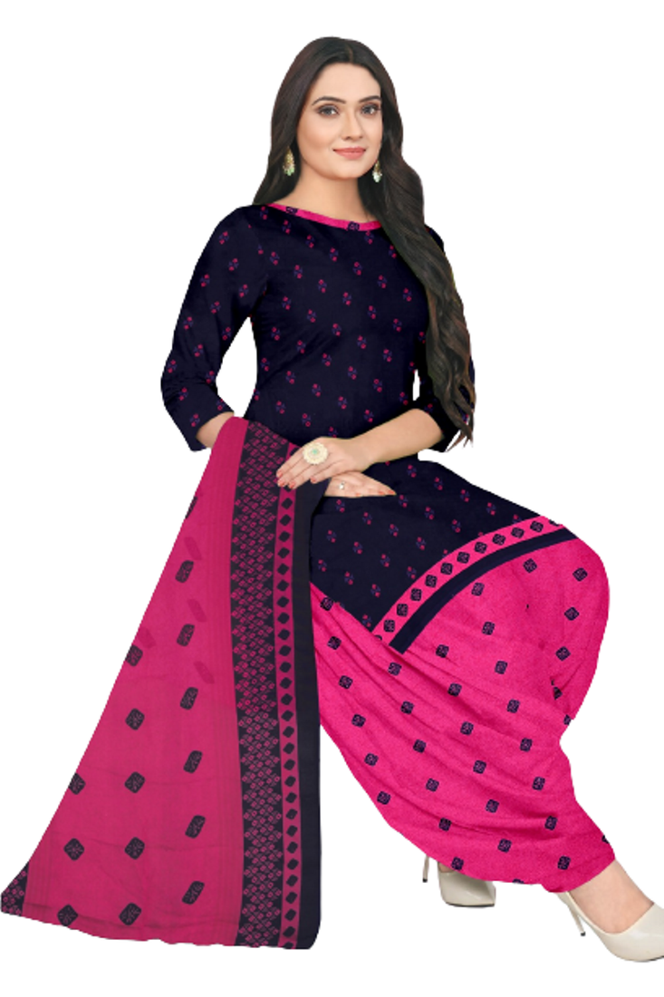 Unstitched printed crepe blend kurta & patiyala dress material with top, bottom & dupatta