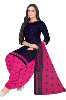 Unstitched printed crepe blend kurta & patiyala dress material with top, bottom & dupatta 2