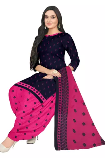 Unstitched printed crepe blend kurta & patiyala dress material with top, bottom & dupatta
