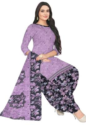Unstitched printed crepe blend kurta & patiyala dress material with top, bottom & dupatta 1