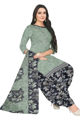 Unstitched printed crepe blend kurta & patiyala dress material with top, bottom & dupatta