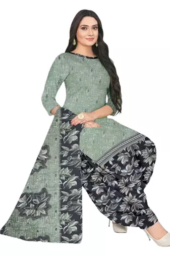 Unstitched printed crepe blend kurta & patiyala dress material with top, bottom & dupatta