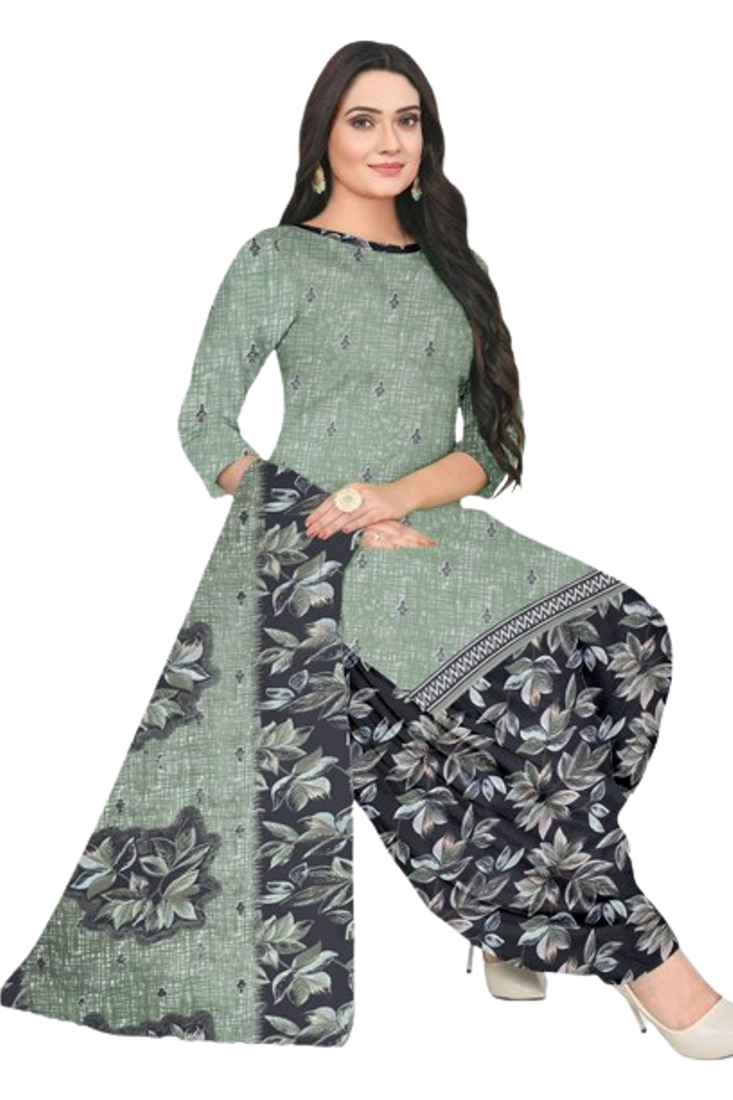 Unstitched printed crepe blend kurta & patiyala dress material with top, bottom & dupatta