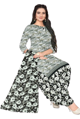 Unstitched printed crepe blend kurta & patiyala dress material with top, bottom & dupatta 1