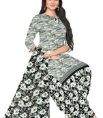 Unstitched printed crepe blend kurta & patiyala dress material with top, bottom & dupatta