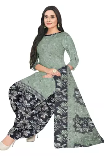 Unstitched printed crepe blend kurta & patiyala dress material with top, bottom & dupatta