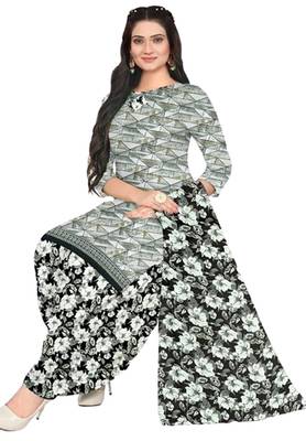 Unstitched printed crepe blend kurta & patiyala dress material with top, bottom & dupatta 2