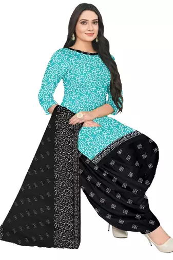 Unstitched printed crepe blend kurta & patiyala dress material with top, bottom & dupatta