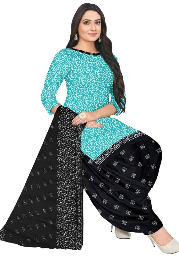 Unstitched printed crepe blend kurta & patiyala dress material with top, bottom & dupatta