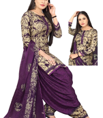 Unstitched printed crepe blend kurta & patiyala dress material with top, bottom & dupatta