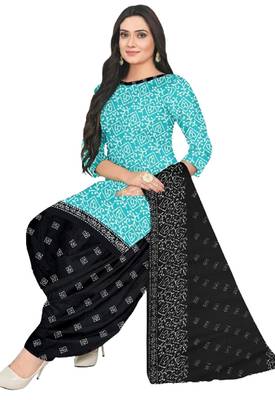 Unstitched printed crepe blend kurta & patiyala dress material with top, bottom & dupatta 2