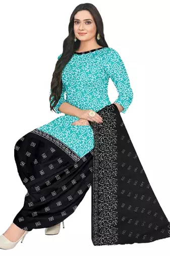 Unstitched printed crepe blend kurta & patiyala dress material with top, bottom & dupatta