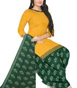 Unstitched printed crepe blend kurta & patiyala dress material with top, bottom & dupatta