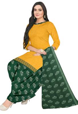 Unstitched printed crepe blend kurta & patiyala dress material with top, bottom & dupatta 2