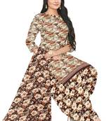 Unstitched printed crepe blend kurta & patiyala dress material with top, bottom & dupatta