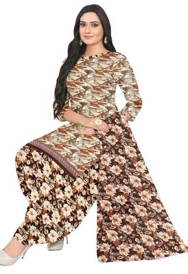 Unstitched printed crepe blend kurta & patiyala dress material with top, bottom & dupatta 2