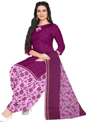 Unstitched printed crepe blend kurta & patiyala dress material with top, bottom & dupatta 2