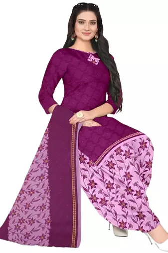 Unstitched printed crepe blend kurta & patiyala dress material with top, bottom & dupatta