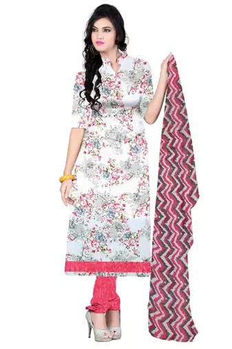 Unstitched printed crepe blend kurta & patiyala dress material with top, bottom & dupatta