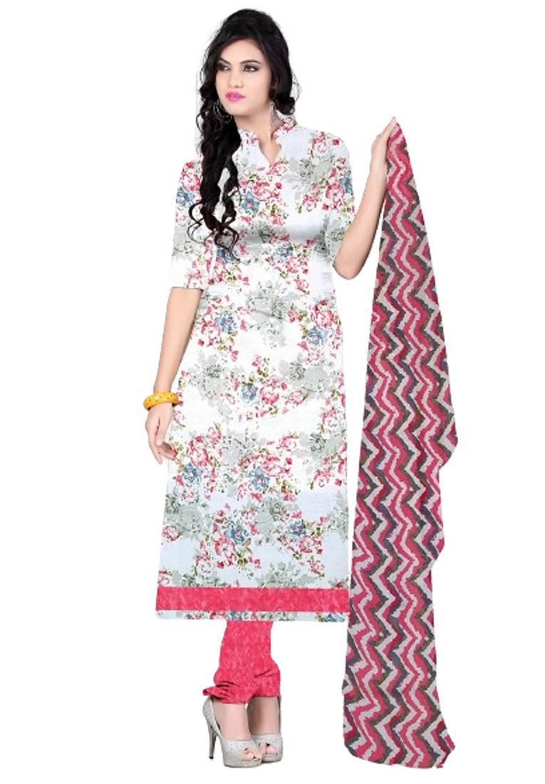 Unstitched printed crepe blend kurta & patiyala dress material with top, bottom & dupatta