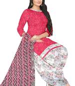Unstitched printed crepe blend kurta & patiyala dress material with top, bottom & dupatta