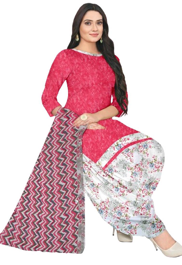 Unstitched printed crepe blend kurta & patiyala dress material with top, bottom & dupatta