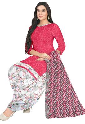 Unstitched printed crepe blend kurta & patiyala dress material with top, bottom & dupatta 2