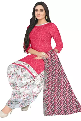 Unstitched printed crepe blend kurta & patiyala dress material with top, bottom & dupatta