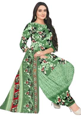 Unstitched printed crepe blend kurta & patiyala dress material with top, bottom & dupatta 1