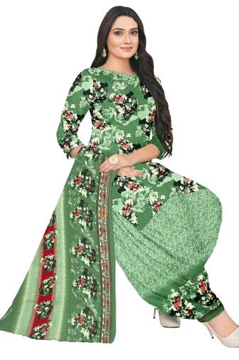 Unstitched printed crepe blend kurta & patiyala dress material with top, bottom & dupatta