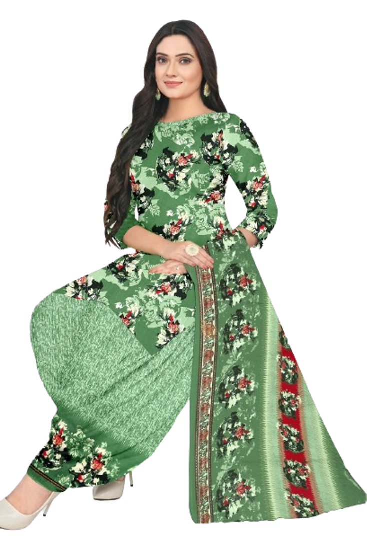 Unstitched printed crepe blend kurta & patiyala dress material with top, bottom & dupatta