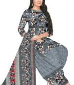 Unstitched printed crepe blend kurta & patiyala dress material with top, bottom & dupatta