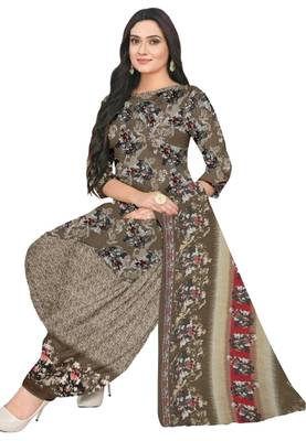 Unstitched printed crepe blend kurta & patiyala dress material with top, bottom & dupatta 2