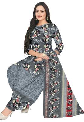 Unstitched printed crepe blend kurta & patiyala dress material with top, bottom & dupatta 2