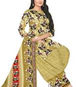 Unstitched printed crepe blend kurta & patiyala dress material with top, bottom & dupatta