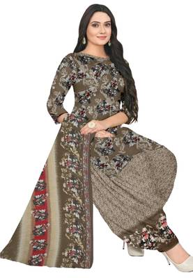 Unstitched printed crepe blend kurta & patiyala dress material with top, bottom & dupatta 1