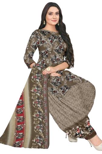 Unstitched printed crepe blend kurta & patiyala dress material with top, bottom & dupatta