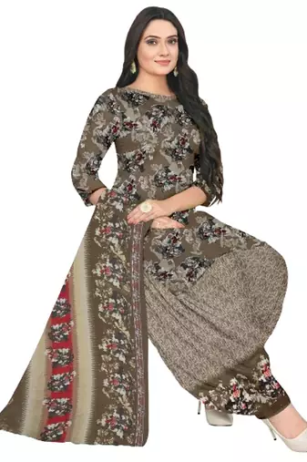 Unstitched printed crepe blend kurta & patiyala dress material with top, bottom & dupatta